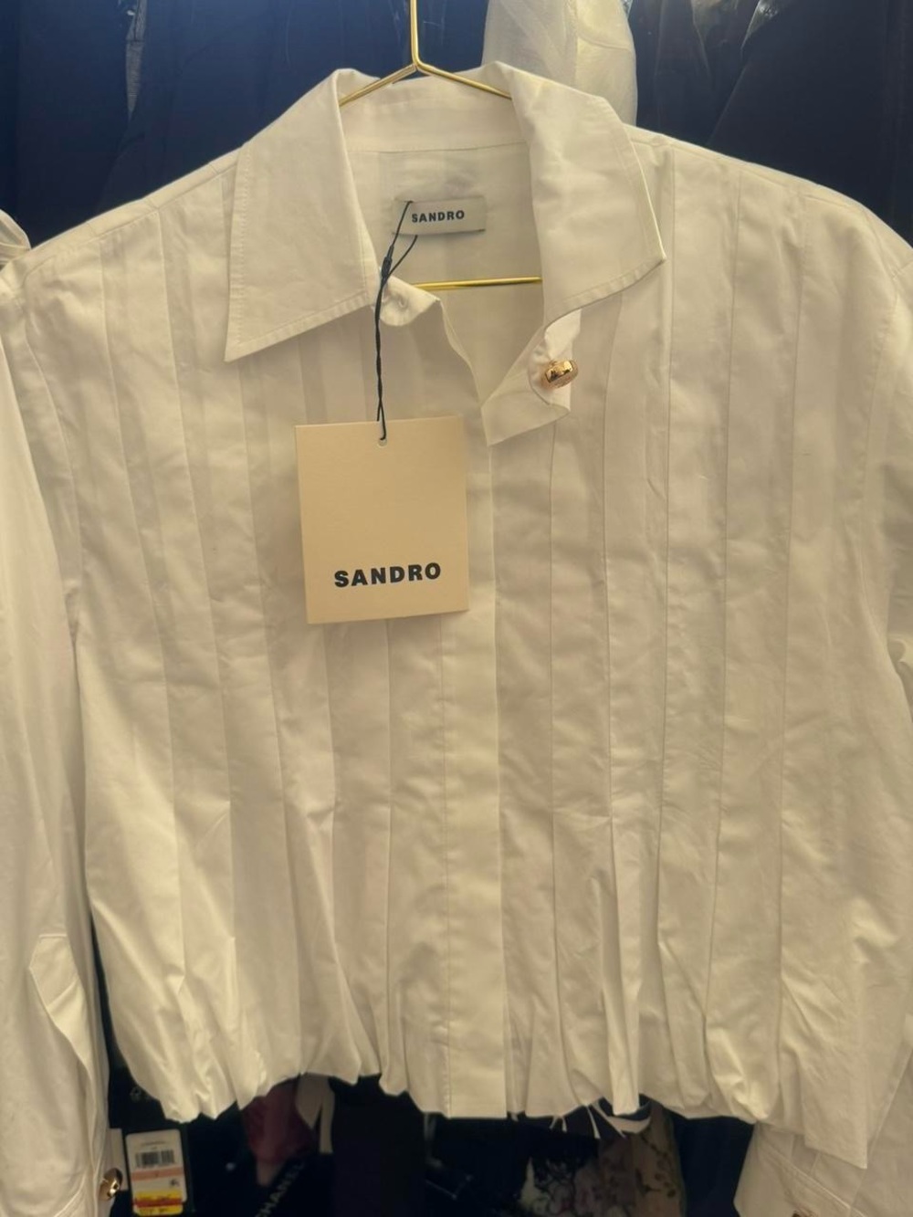 Sandro White Pleated Panel Dress Shirt - Picture 2 of 4